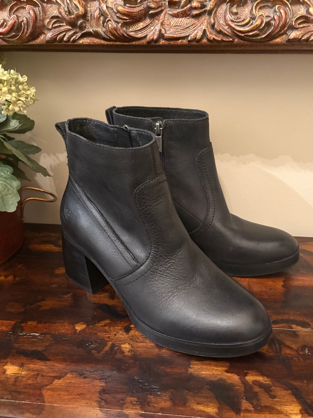 Lucky Brand Black Leather Ankle Booties with Block Heel